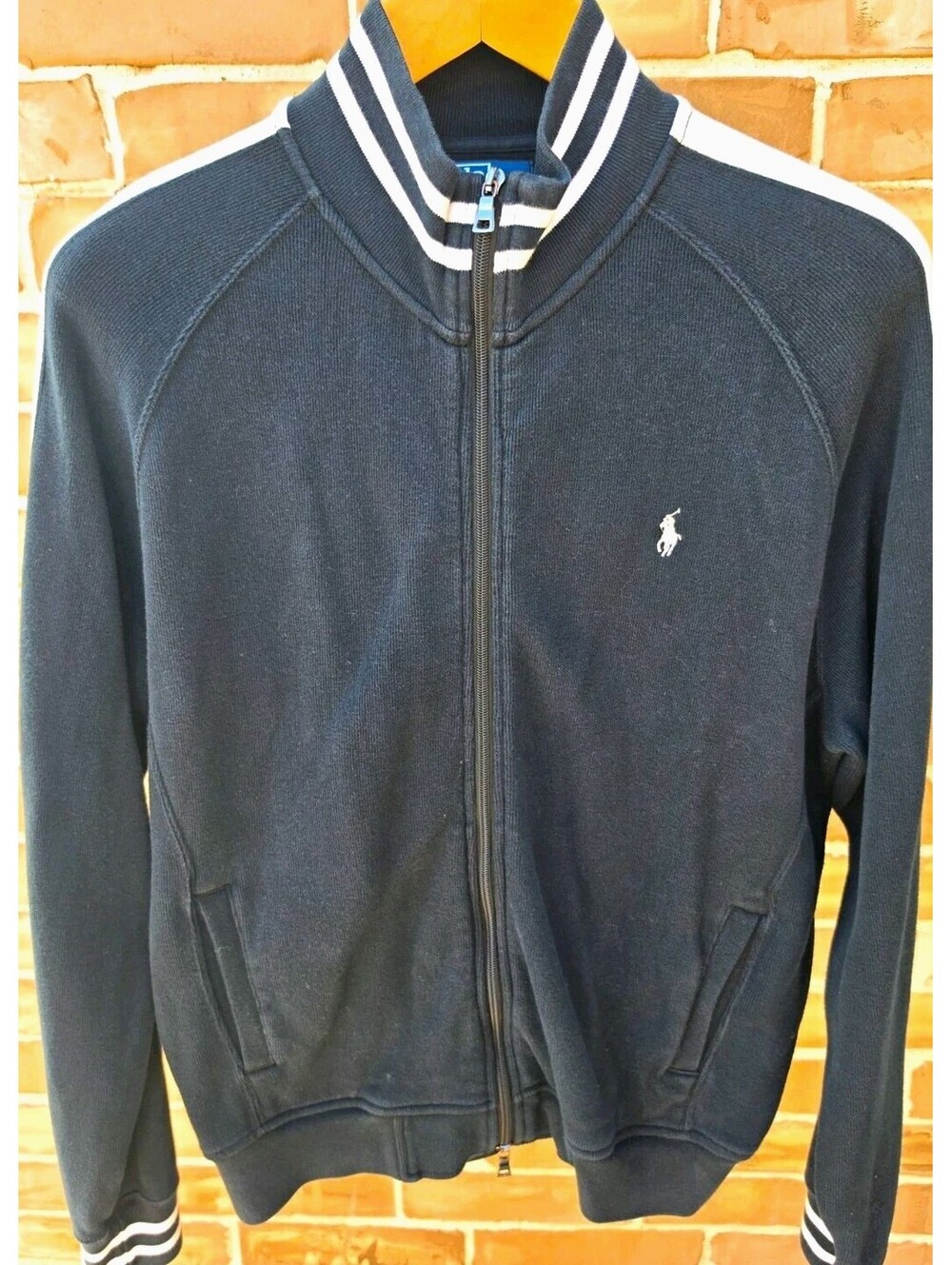Polo Ralph Lauren Men's Full Zip Mock Neck Size L Cotton Knit Black Sweatshirt